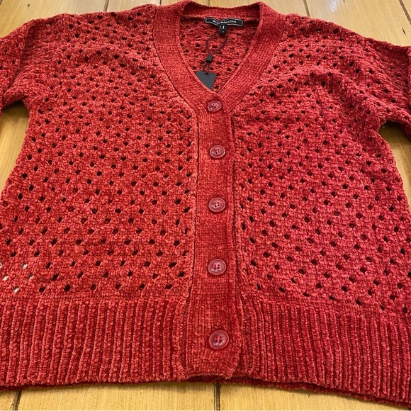 BCBG Women's Cardigan Red Sweater See through Cozy New size small - Picture 4 of 13